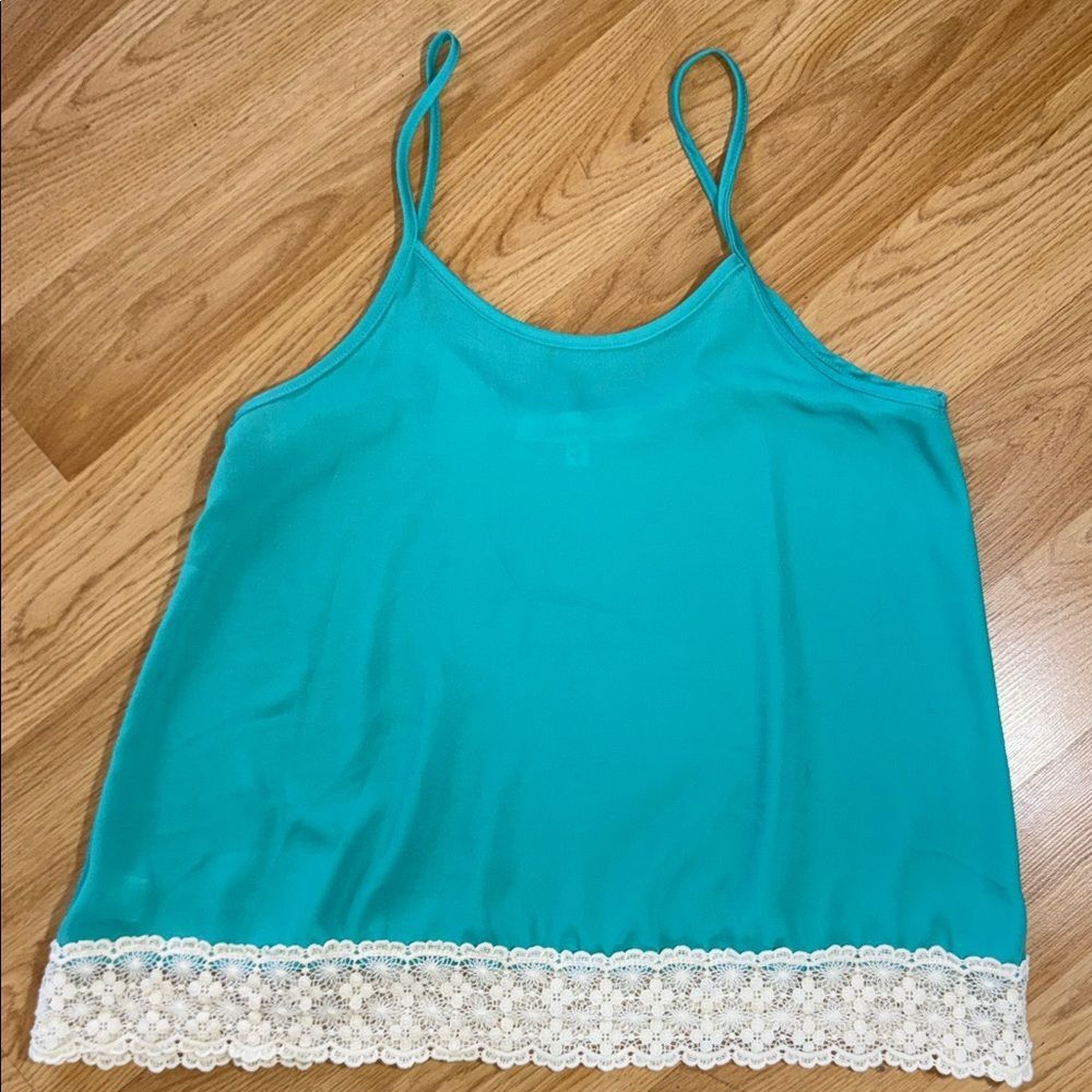 Annabella USA Teal Lace Trim Top Camisole Small Made in USA Layering